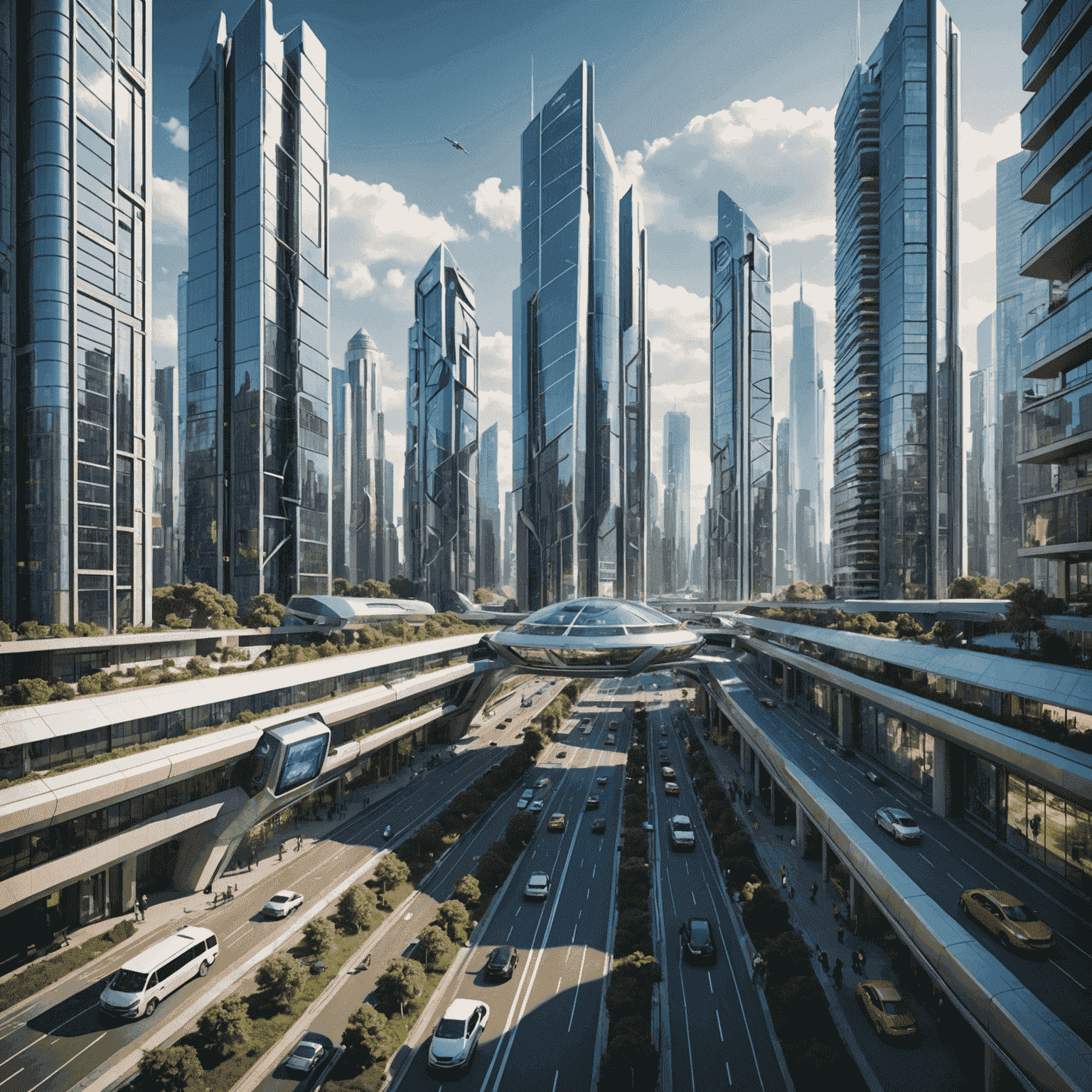 A futuristic cityscape with various advanced technologies integrated, symbolizing the top technology trends to watch out for in 2024.