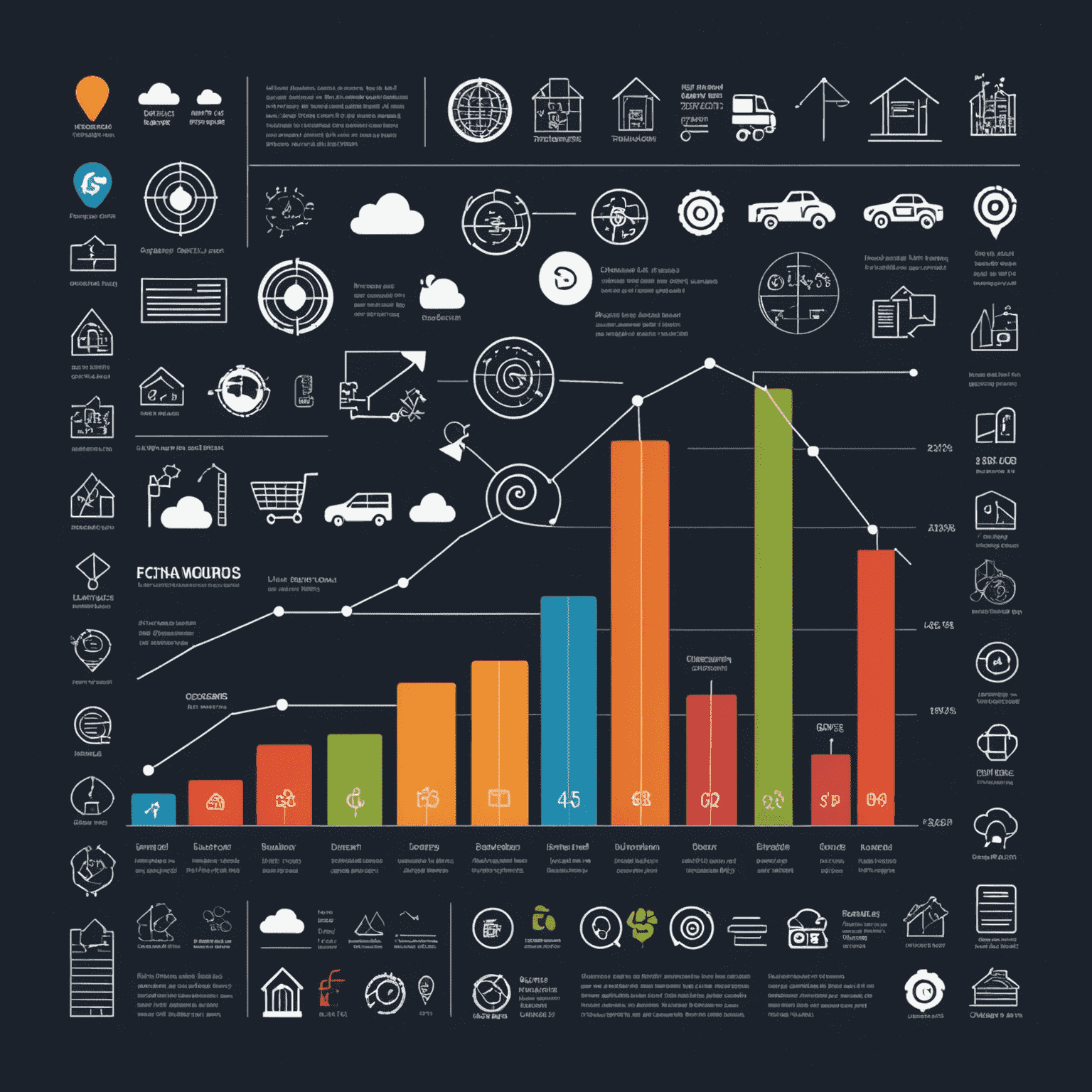 A graph showing the positive impact of emerging technologies on the UK economy, with upward trending lines and icons representing various industries.